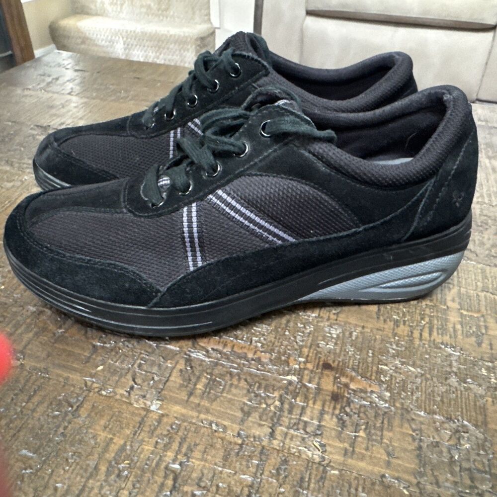 Grasshoppers Womens 9.5 M Get Fit Ortholite Walking Shoes Black Suede Comfort